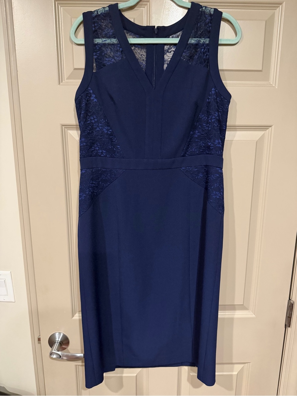Worn Once-Anne Klein Royal Blue Sleeveless Lace-Detail Midi Sheath Dress